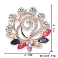 Golden rose brooch with colorful crystals and rhinestones, size 4.1cm by 4.1cm - Pink Flower