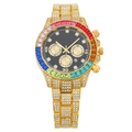 Gold luxury women's watch with crystals, black dial, calendar and three subdials - Black Dial Gold Band
