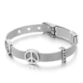 Silver stainless steel mesh bracelet with peace sign and clover charms for women - Peace Sign & PEACE (KB114062-KHY)