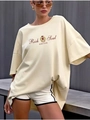Oversized μπεζ βαμβακερό T-shirt με τύπωμα Rich Soul για casual καλοκαιρινή εμφάνιση - S / Βερικοκί