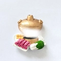 Golden resin fridge magnet shaped like a traditional Chinese hot pot with lamb and tofu - Mutton Hot Pot