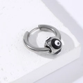 Silver stainless steel hoop earring with a black and white evil eye charm detail - Steel-Black