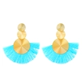 Böhmische goldene konzentrische Kreise mit himmelblauen fächerförmigen Fransenohrringen - KC Gold Blau (K-586)