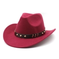 Detail of burgundy western cowboy hat featuring a leather band with gold rivets - M (56-58cm) / Burgundy