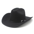 Détail du chapeau de cowboy en feutre noir avec ceinture en cuir et boucle argentée - M (56-58cm) / Noir