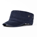 Dark blue cotton cadet cap for men with side metal eyelets and a flat top design - Adjustable / Navy Blue