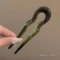 U-shaped hair pin in dark green finish, waving style 13cm length for hair styling - Glossy Dark Green / Dark Night Green Wavy U-Shaped Hairpin