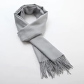 Light grey faux cashmere scarf with diagonal weave texture and fringe tassels - Light Gray