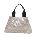 Bolso tote acolchado plateado con asas negras y gran capacidad para uso diario - Plateado