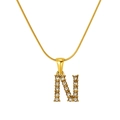 Elegant gold-tone stainless steel snake chain necklace with sparkling crystal letter N pendant - Gold Letter N (S-P148-N)
