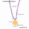 Handgefertigte Amethystkette mit goldenem Titanstahl Good Luck Anhänger Detail - Lila Viel Glück Scheibe / Lila