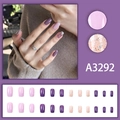 Short square purple press-on nails set with glitter and solid lavender colors, 24 pieces - 24 Pieces with Glue / Purple and Pink Rhinestone Glitter Mix (A3292)