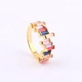 Golden irregular ring with rainbow step-cut crystals and polished finish - US 6 / Style 3 (Staggered Sawtooth)