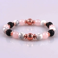 Pink zebra jasper and black lava stone elastic bracelet with rose gold bead accents - Rose Quartz And White Turquoise