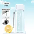 500ml square transparent plastic water bottle with white lid and grey carrying strap - 500ml / White