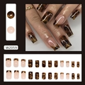 Retro amber tortoiseshell press on nails in short square shape 24pcs manicure kit - Deep Brown (W2059)