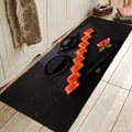 Detail of thin rectangular black flannel floor mat with textured surface on wooden floor - 40x60cm / Sushi Platter A