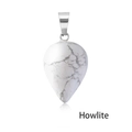 Polished teardrop Howlite stone pendant with natural grey marble veins and silver clasp - Howlite