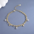 Golden double-layer S925 silver bracelet with daisy and zircon clover pendants - 925 Silver / Gold