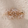 Detail of handmade bridal hair clip with pink metal flowers, pearls, and crystals - Gold Handmade Artificial Pearl Rhinestone Hair Clip (HS-J6985G)