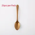 Set of 25 polished golden plastic spoons with decorative fan-shaped handles for parties - Gold Disposable Spoons