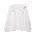 Camicetta bianca a maniche lunghe con ricamo floreale, volant e pizzo delicato - XS / Bianco