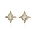 Minimalist 18K gold plated octagonal star earrings with white enamel and zircon accents - Eight-pointed Star / White Enamel / Gold / White (41177)