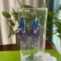 S925 silver gradient butterfly wing earrings with purple blue stones on glass cup - Blue Rhinestone