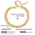 Pulsera de cadena gruesa dorada de acero inoxidable con cierre de langosta y cadena ajustable - Estilo de Eslabón Ovalado Medio (JDB0309006)
