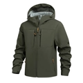 Outdoor softshell jas voor heren in legergroen met capuchon, winddicht en warme fleecevoering - S / Legergroen