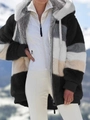 Giacca con cappuccio in ecopelliccia dal design multicolore alla moda per donna - Nero