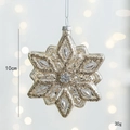 Sparkling 10cm snowflake glass ornament with gold glitter for Christmas tree decor - Snowflake