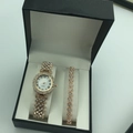 Rose gold diamond watch and heart link bracelet set in a premium black gift box - A5 Rose Gold + Rose 3-Diamond Set (No Box)