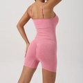 Pink seamless yoga romper with open back and scrunch butt lifting detail for fitness - S / Rose Red