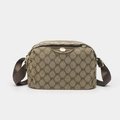 Bolso bandolera marrón de tela Oxford con patrones de letras BV y correa ajustable - Gris Estampado