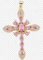 Pink zircon cross pendant in gold plating with pear-cut gemstones and clear diamonds - Style 83/Gold Pink Pear Zircon Cross