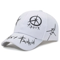 White street style graffiti baseball cap with black fashion lettering and star patterns - Adjustable / White
