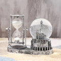 Sfera di cristallo d'argento vintage con clessidra Torre Eiffel e glitter interni - Base Rotonda con Luce-Argento