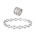 Silver retractable 2-in-1 folding ring bracelet set with sparkling zircon inlays - Adjustable Style / Silver White Rhinestone