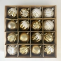 16-pack hand-painted gold and white Christmas ornaments set in a brown craft box - White Gold Plated / 16 Pieces/Pack (6cm)