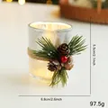 Christmas mercury glass candle holder with jute rope and pine cone decor 5.5x6.8cm - Mercury Glass Holder with Pine Decoration (No Candle)