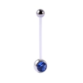 Flexible acrylic belly ring with transparent bar and sparkling blue crystal ball accent - Blue