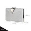 Elegant silver leaf evening clutch bag in textured PU leather, 19.2 x 13.5 x 5 cm - Silver