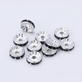 Silver spacers with black rhinestones for DIY bracelets jewelry making accessories - 6mm / Silver + Black Rhinestone