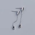 S925 sterling silver dangle earrings featuring rectangle and marquise black stones - Platinum (Black Zirconia)