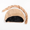 Beige men's turban sleep cap set with matching twisted headband and black satin lining - One Size / Cap and Headband / Khaki
