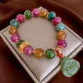 Colorful gemstone beaded bracelet with gold filigree and green Buddha pendant - 10# Bracelet-Colorful (Buddha Pendant)