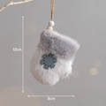 Plush Christmas glove ornament in grey and white faux fur with wooden snowflake - Gloves