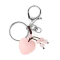 Handmade pink rose quartz heart keychain with woven tassel and silver lobster clasp - Rose Quartz (Matching Beads)