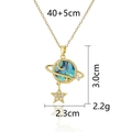 Detail view of shell planet pendant with white star zircon and size specifications - Gold Star Planet Necklace